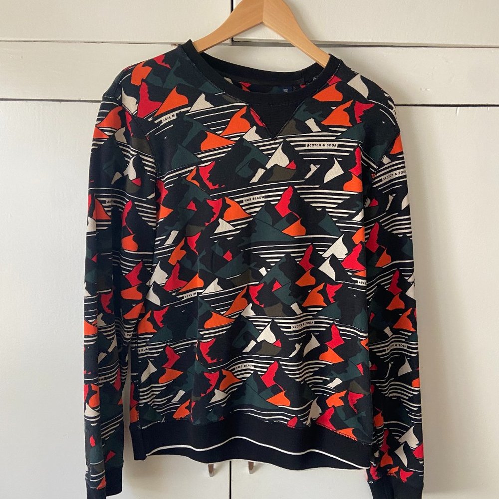Scotch & Soda Mountain Print Crewneck Sweatshirt Orange Green Black
